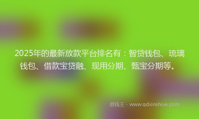 2025年的最新放款平台排名有：智贷钱包、琉璃钱包、借款宝贷融、现用分期、甄宝分期等。
