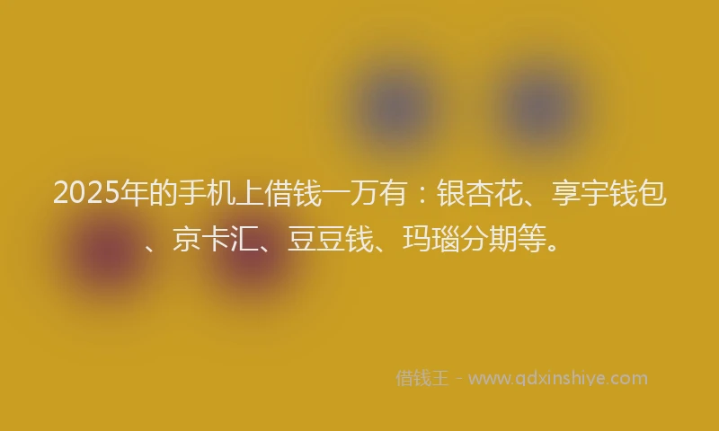 2025年的手机上借钱一万有：银杏花、享宇钱包、京卡汇、豆豆钱、玛瑙分期等。
