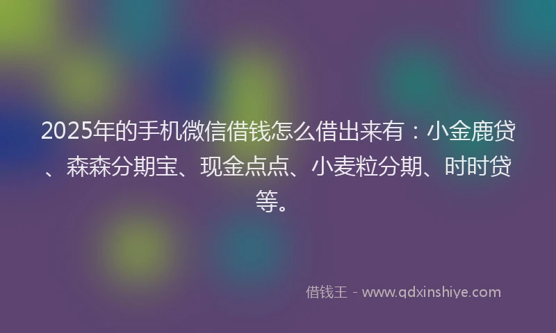 2025年的手机微信借钱怎么借出来有：小金鹿贷、森森分期宝、现金点点、小麦粒分期、时时贷等。