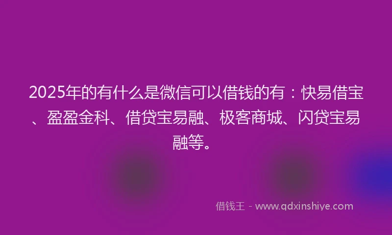 2025年的有什么是微信可以借钱的有：快易借宝、盈盈金科、借贷宝易融、极客商城、闪贷宝易融等。