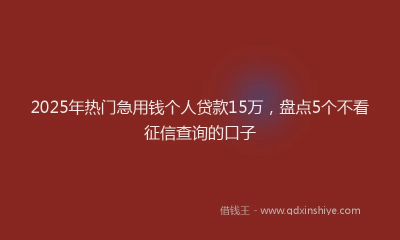 2025年热门急用钱个人贷款15万，盘点5个不看征信查询的口子