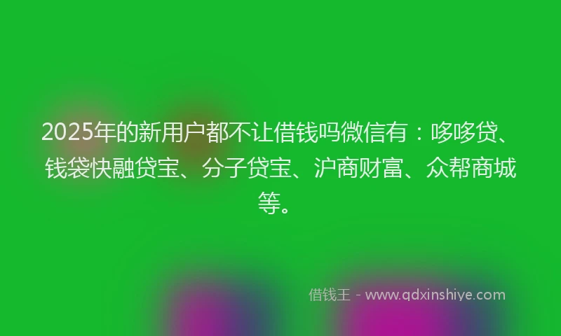 2025年的新用户都不让借钱吗微信有：哆哆贷、钱袋快融贷宝、分子贷宝、沪商财富、众帮商城等。