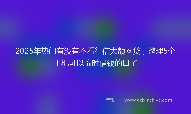 2025年热门有没有不看征信大额网贷，整理5个手机可以临时借钱的口子