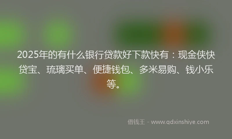 2025年的有什么银行贷款好下款快有：现金侠快贷宝、琉璃买单、便捷钱包、多米易购、钱小乐等。