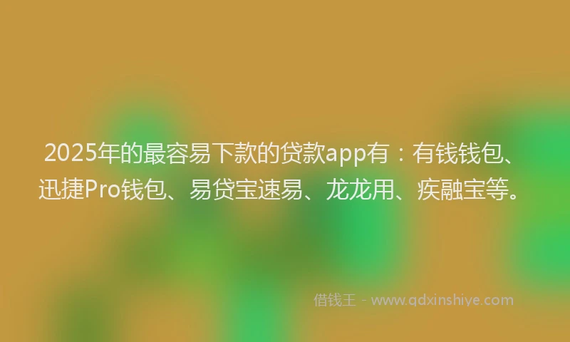 2025年的最容易下款的贷款app有：有钱钱包、迅捷Pro钱包、易贷宝速易、龙龙用、疾融宝等。