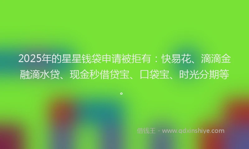 2025年的星星钱袋申请被拒有：快易花、滴滴金融滴水贷、现金秒借贷宝、口袋宝、时光分期等。