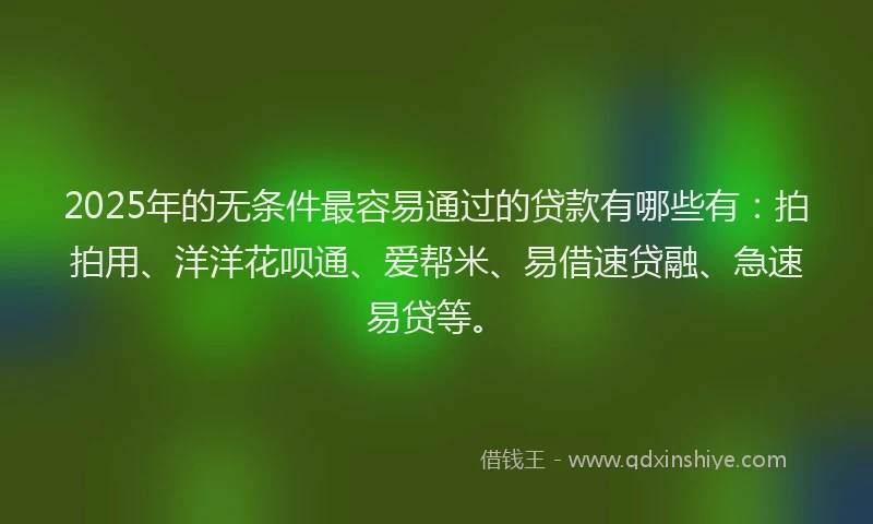 2025年的无条件最容易通过的贷款有哪些有：拍拍用、洋洋花呗通、爱帮米、易借速贷融、急速易贷等。