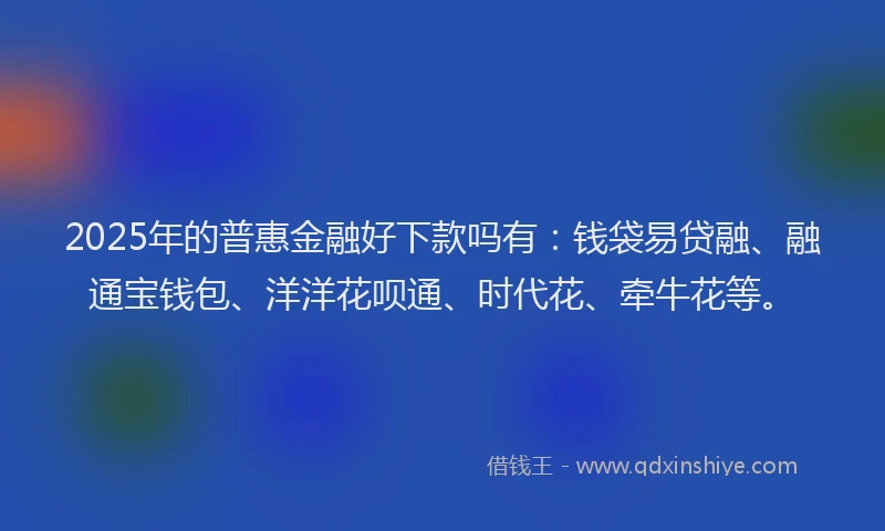 2025年的普惠金融好下款吗有：钱袋易贷融、融通宝钱包、洋洋花呗通、时代花、牵牛花等。