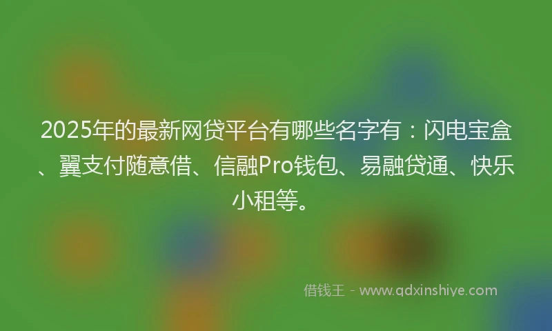 2025年的最新网贷平台有哪些名字有：闪电宝盒、翼支付随意借、信融Pro钱包、易融贷通、快乐小租等。