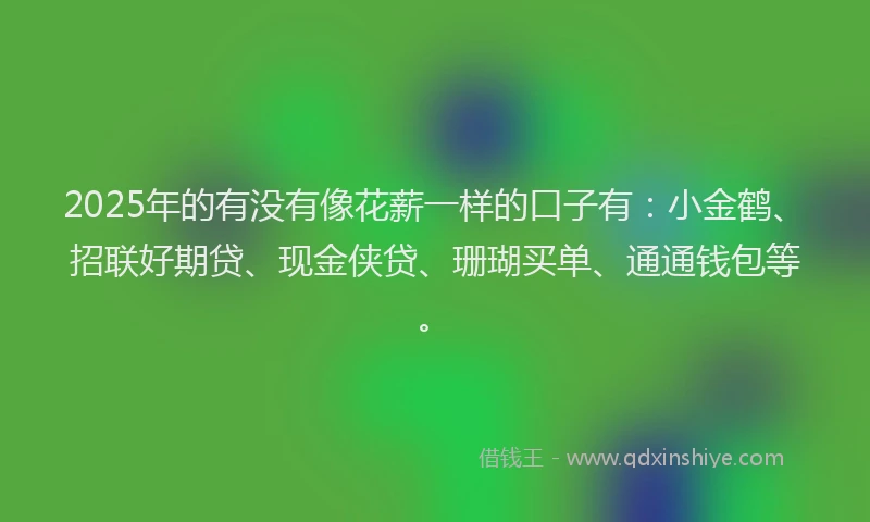2025年的有没有像花薪一样的口子有：小金鹤、招联好期贷、现金侠贷、珊瑚买单、通通钱包等。