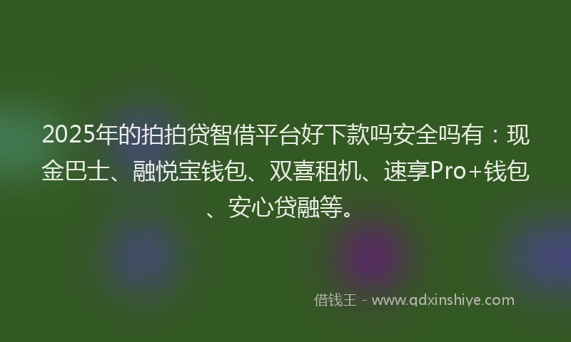 2025年的拍拍贷智借平台好下款吗安全吗有：现金巴士、融悦宝钱包、双喜租机、速享Pro+钱包、安心贷融等。
