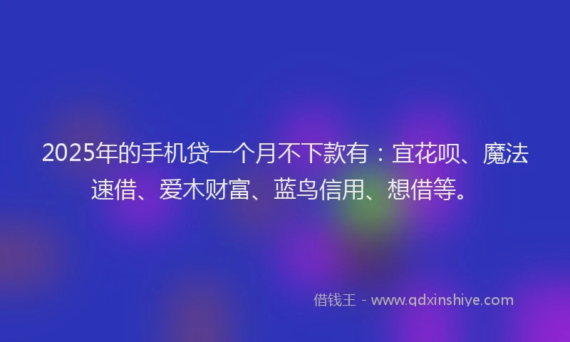 2025年的手机贷一个月不下款有：宜花呗、魔法速借、爱木财富、蓝鸟信用、想借等。