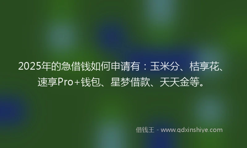 2025年的急借钱如何申请有：玉米分、桔享花、速享Pro+钱包、星梦借款、天天金等。