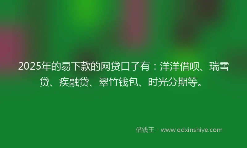 2025年的易下款的网贷口子有：洋洋借呗、瑞雪贷、疾融贷、翠竹钱包、时光分期等。