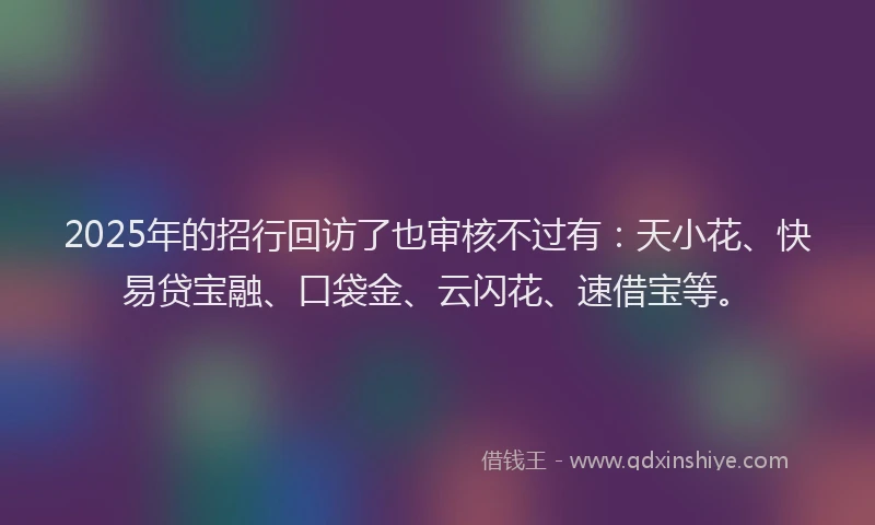2025年的招行回访了也审核不过有：天小花、快易贷宝融、口袋金、云闪花、速借宝等。