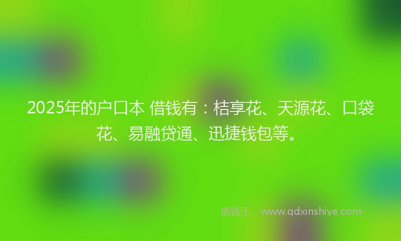 2025年的户口本 借钱有：桔享花、天源花、口袋花、易融贷通、迅捷钱包等。