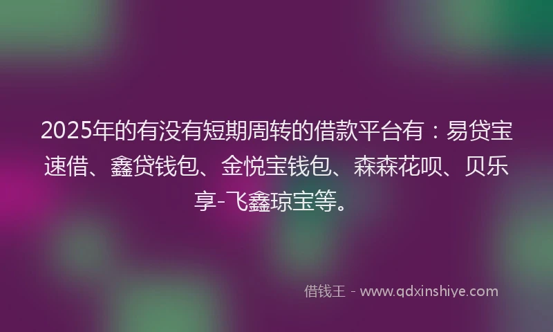 2025年的有没有短期周转的借款平台有：易贷宝速借、鑫贷钱包、金悦宝钱包、森森花呗、贝乐享-飞鑫琼宝等。