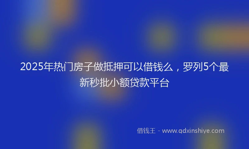 2025年热门房子做抵押可以借钱么，罗列5个最新秒批小额贷款平台