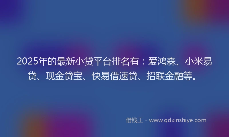 2025年的最新小贷平台排名有：爱鸿森、小米易贷、现金贷宝、快易借速贷、招联金融等。