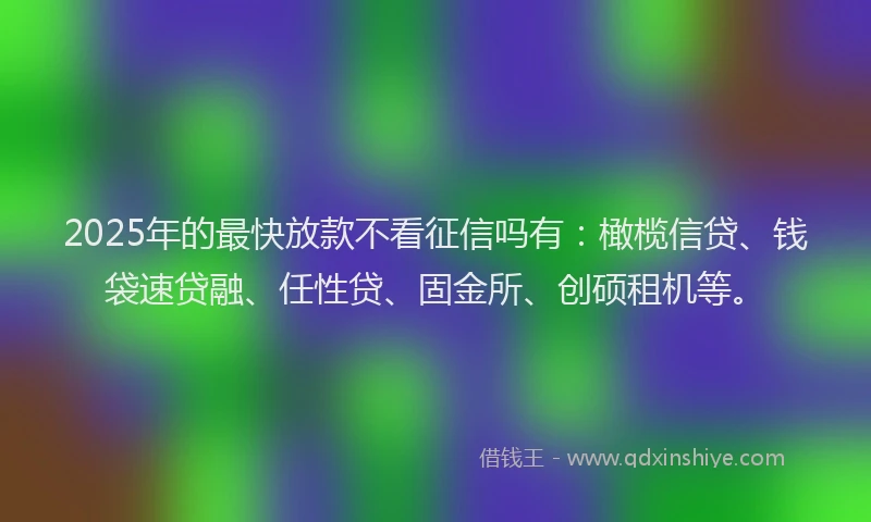 2025年的最快放款不看征信吗有：橄榄信贷、钱袋速贷融、任性贷、固金所、创硕租机等。