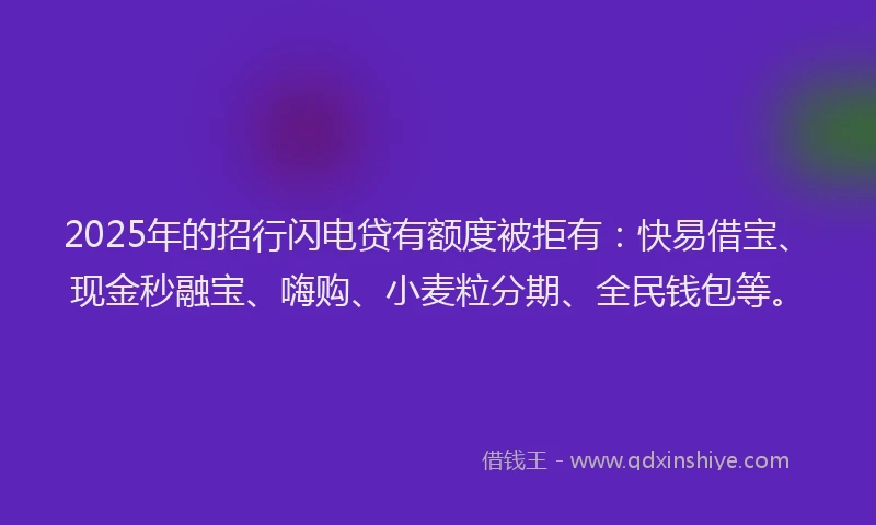 2025年的招行闪电贷有额度被拒有：快易借宝、现金秒融宝、嗨购、小麦粒分期、全民钱包等。