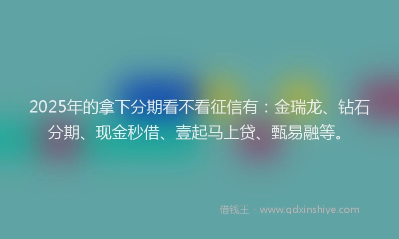 2025年的拿下分期看不看征信有：金瑞龙、钻石分期、现金秒借、壹起马上贷、甄易融等。