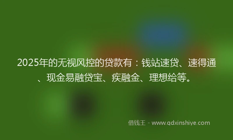 2025年的无视风控的贷款有：钱站速贷、速得通、现金易融贷宝、疾融金、理想给等。