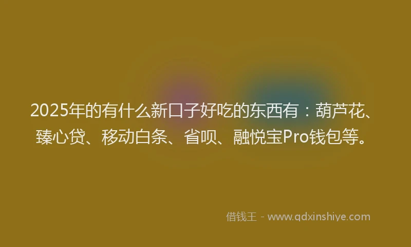 2025年的有什么新口子好吃的东西有：葫芦花、臻心贷、移动白条、省呗、融悦宝Pro钱包等。