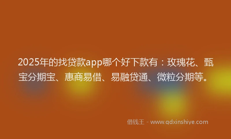 2025年的找贷款app哪个好下款有：玫瑰花、甄宝分期宝、惠商易借、易融贷通、微粒分期等。