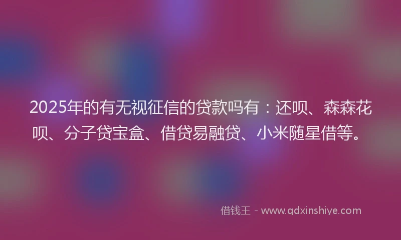 2025年的有无视征信的贷款吗有：还呗、森森花呗、分子贷宝盒、借贷易融贷、小米随星借等。