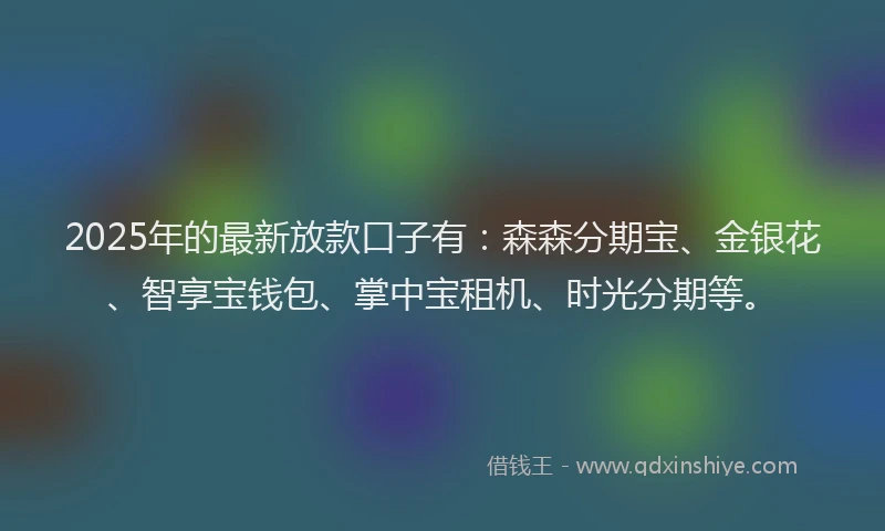2025年的最新放款口子有：森森分期宝、金银花、智享宝钱包、掌中宝租机、时光分期等。