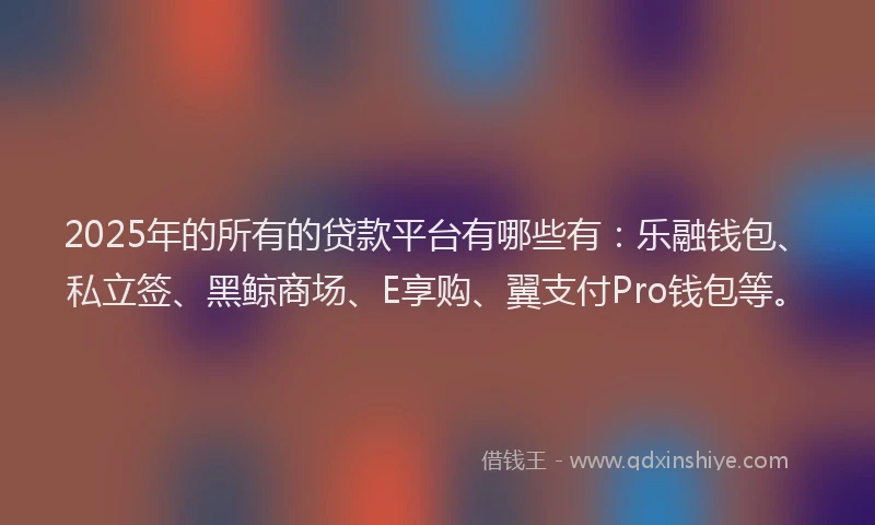 2025年的所有的贷款平台有哪些有：乐融钱包、私立签、黑鲸商场、E享购、翼支付Pro钱包等。