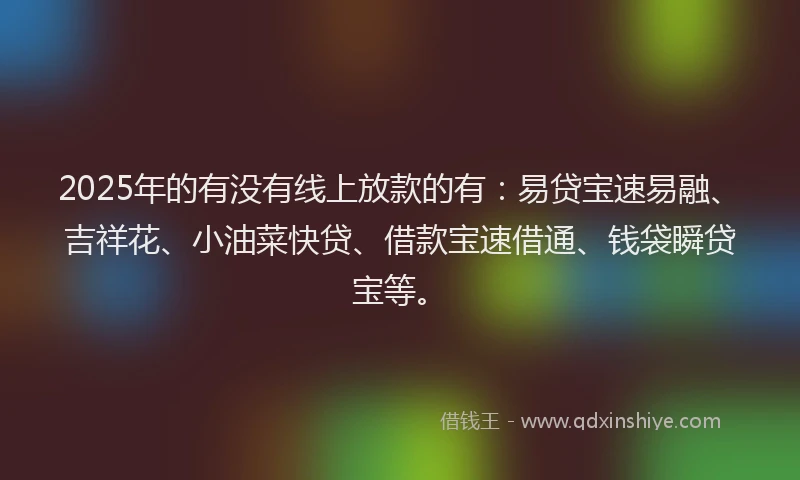 2025年的有没有线上放款的有：易贷宝速易融、吉祥花、小油菜快贷、借款宝速借通、钱袋瞬贷宝等。
