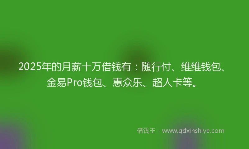 2025年的月薪十万借钱有：随行付、维维钱包、金易Pro钱包、惠众乐、超人卡等。