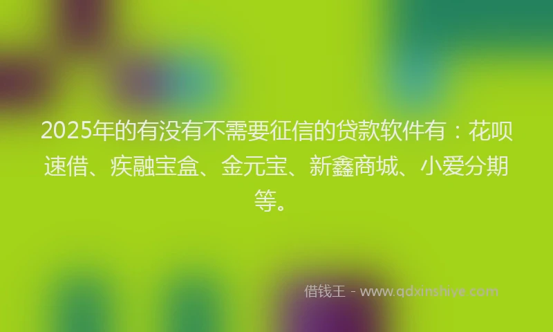 2025年的有没有不需要征信的贷款软件有：花呗速借、疾融宝盒、金元宝、新鑫商城、小爱分期等。
