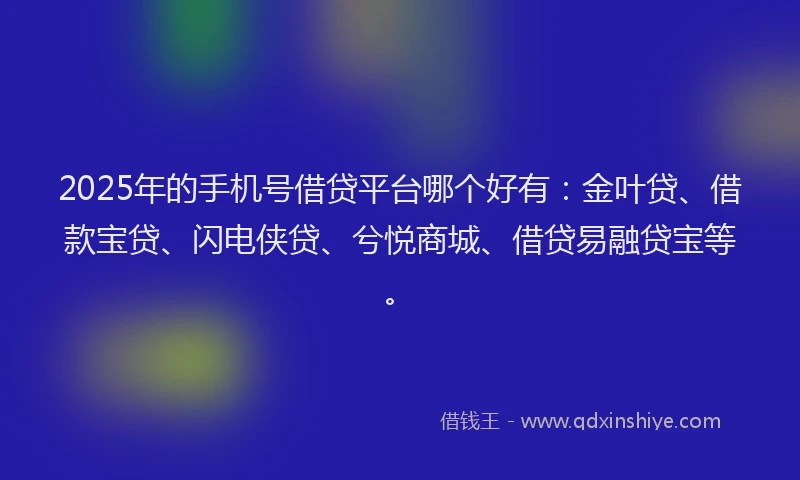 2025年的手机号借贷平台哪个好有：金叶贷、借款宝贷、闪电侠贷、兮悦商城、借贷易融贷宝等。
