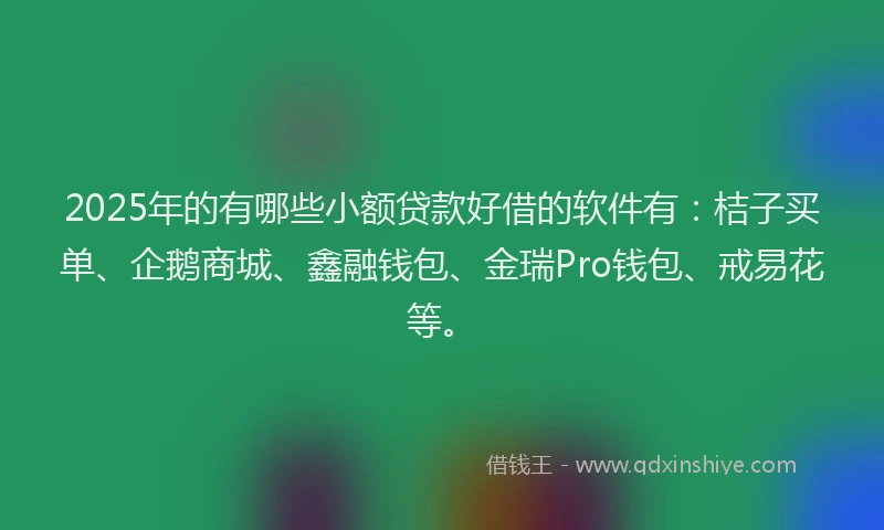 2025年的有哪些小额贷款好借的软件有：桔子买单、企鹅商城、鑫融钱包、金瑞Pro钱包、戒易花等。