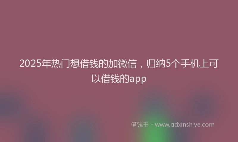 2025年热门想借钱的加微信，归纳5个手机上可以借钱的app
