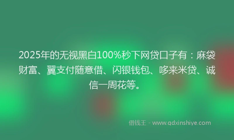 2025年的无视黑白100%秒下网贷口子有：麻袋财富、翼支付随意借、闪银钱包、哆来米贷、诚信一周花等。