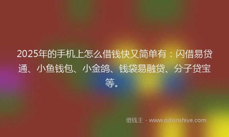 2025年的手机上怎么借钱快又简单有：闪借易贷通、小鱼钱包、小金鸽、钱袋易融贷、分子贷宝等。