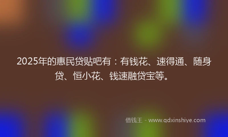 2025年的惠民贷贴吧有：有钱花、速得通、随身贷、恒小花、钱速融贷宝等。