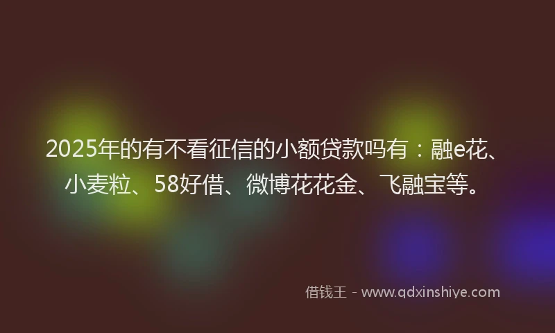 2025年的有不看征信的小额贷款吗有：融e花、小麦粒、58好借、微博花花金、飞融宝等。