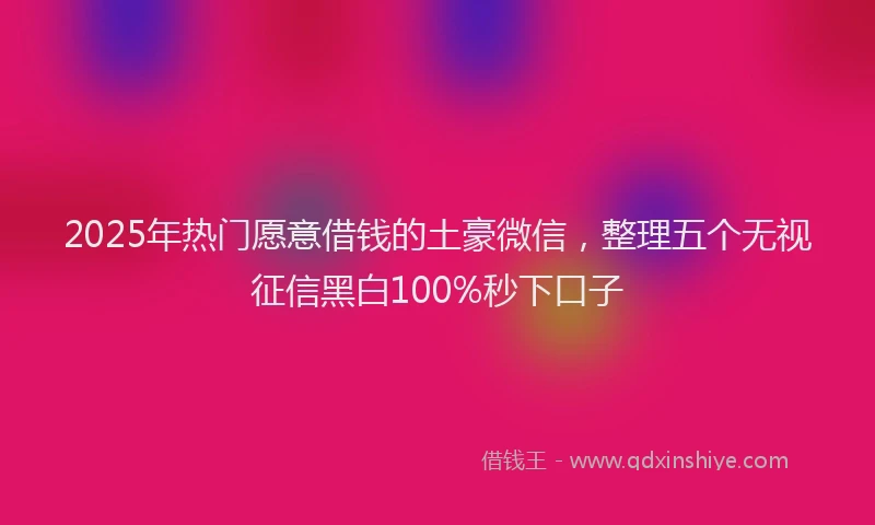 2025年热门愿意借钱的土豪微信，整理五个无视征信黑白100%秒下口子
