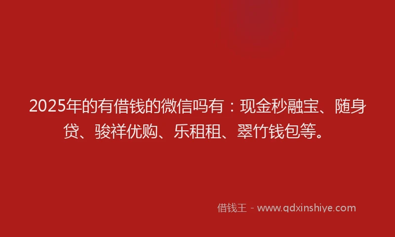 2025年的有借钱的微信吗有：现金秒融宝、随身贷、骏祥优购、乐租租、翠竹钱包等。