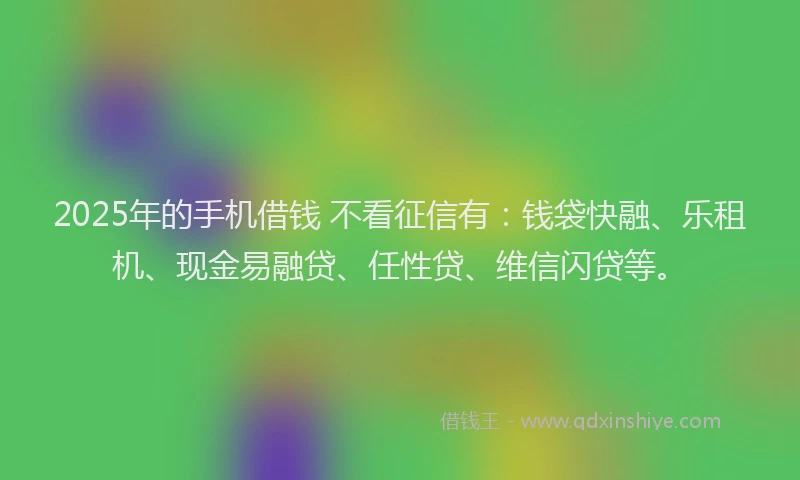 2025年的手机借钱 不看征信有：钱袋快融、乐租机、现金易融贷、任性贷、维信闪贷等。