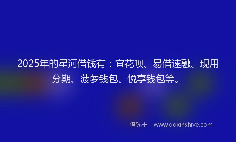 2025年的星河借钱有：宜花呗、易借速融、现用分期、菠萝钱包、悦享钱包等。