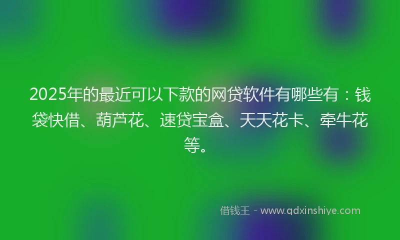 2025年的最近可以下款的网贷软件有哪些有：钱袋快借、葫芦花、速贷宝盒、天天花卡、牵牛花等。