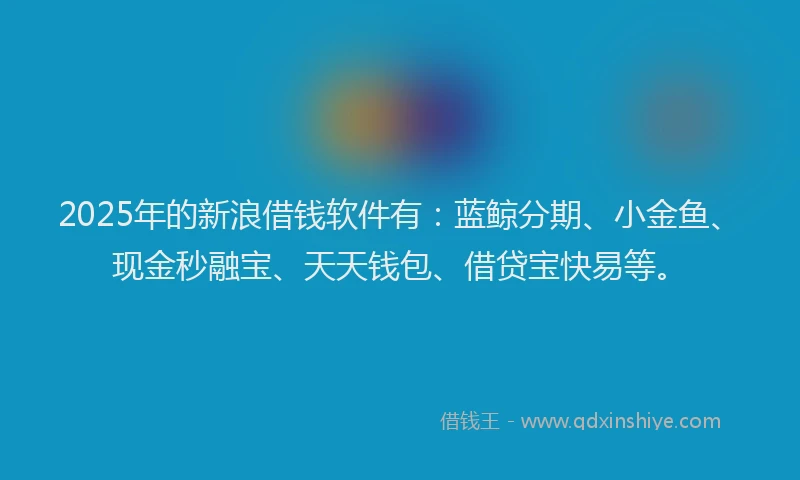 2025年的新浪借钱软件有：蓝鲸分期、小金鱼、现金秒融宝、天天钱包、借贷宝快易等。