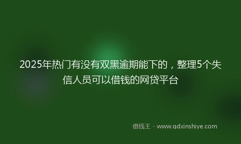 2025年热门有没有双黑逾期能下的，整理5个失信人员可以借钱的网贷平台