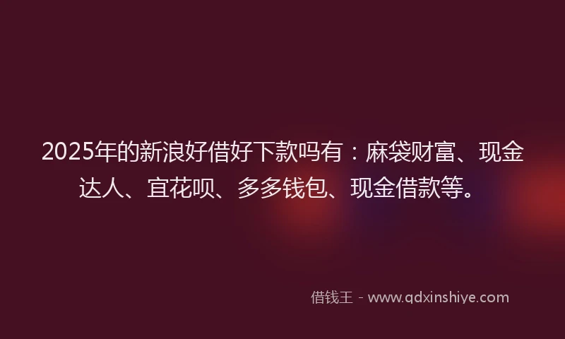 2025年的新浪好借好下款吗有：麻袋财富、现金达人、宜花呗、多多钱包、现金借款等。
